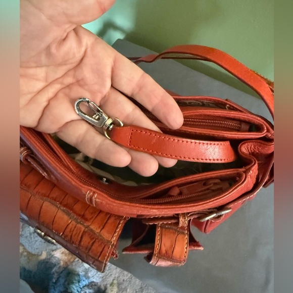 Brighton Vtg Burnt Orange Adjustable Crossbody Organizer Bag Croc Embossed - Picture 9 of 17